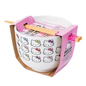 NEW HELLO KITTY CERAMIC BOWL WITH CHOPSTICKS